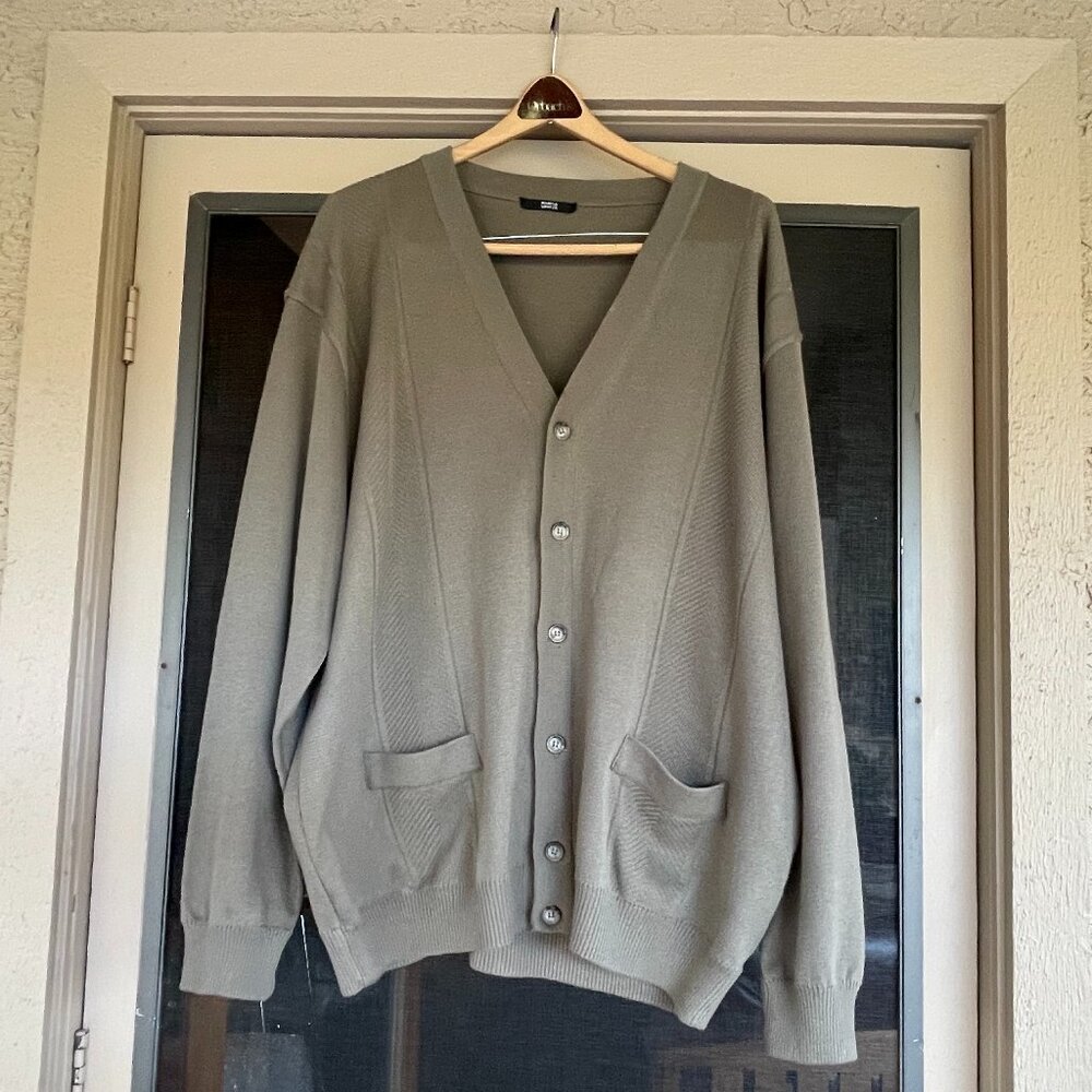 Vintage Relaxed Men's British Marks & Spencer Tan V-Neck Cardigan Sweater - XXL